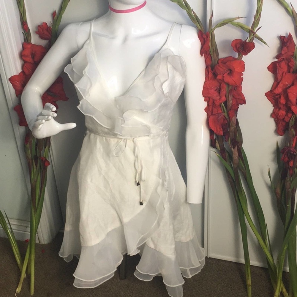 Angel Biba NWT White Ruffle Wrap Mini Dress Small